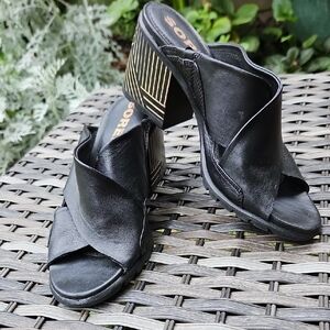 Sorel Black Women's Mules with Gold Accents 3" Heel. Lightly Used.